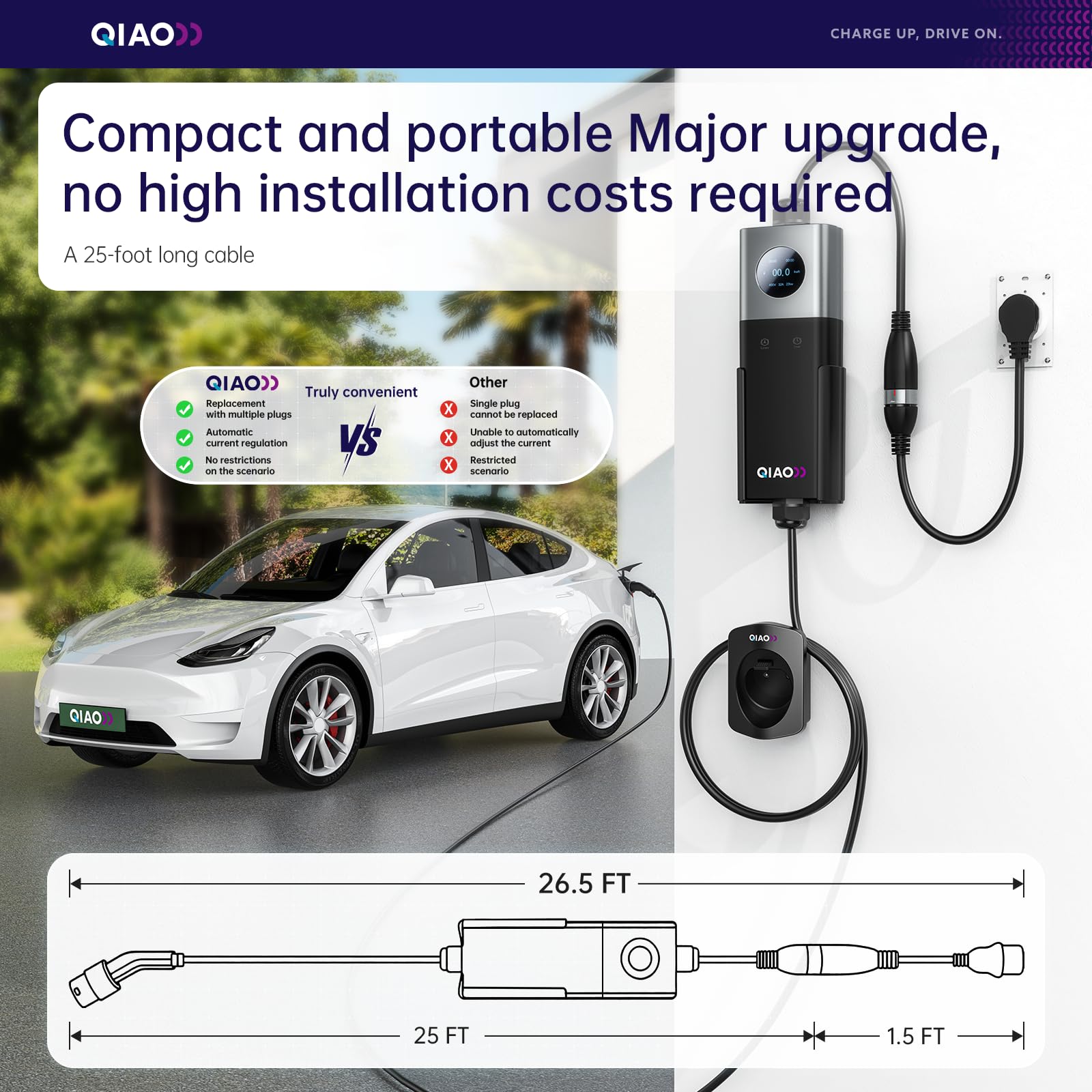QIAO レベル2 EV充電器 SAE J1772 40A  - Portable Ev Charger のレビューと価格